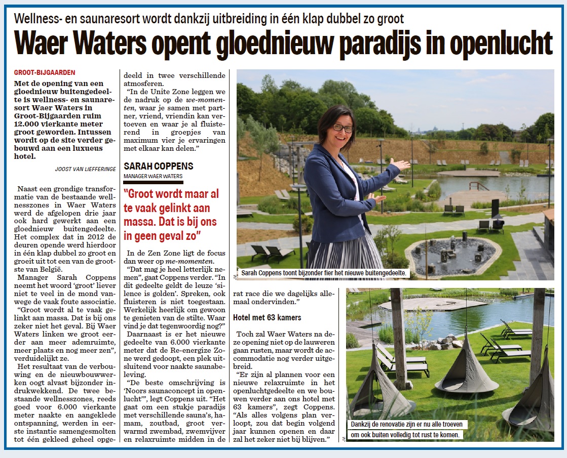 Waer Waters in Nieuwsblad opening wellness